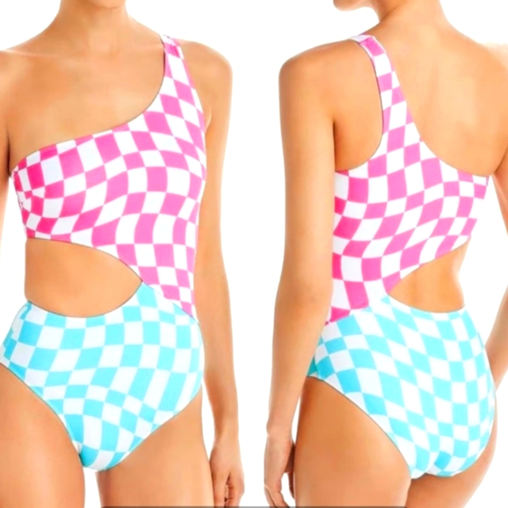 Bloomies x solid & striped the claudia wavy check one piece swimsuit suit